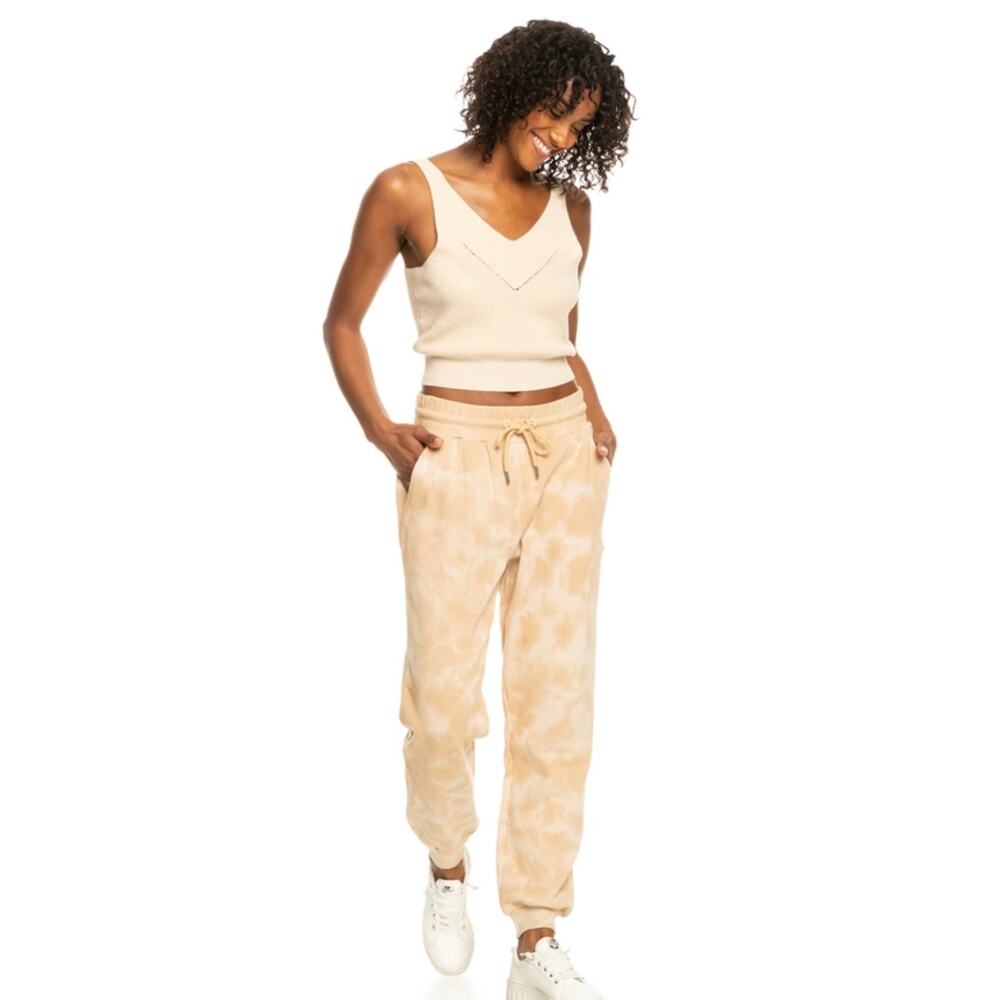 Roxy Fools Gold Joggers Womens Beige Lounge Sweatpants Drawstring Casual S